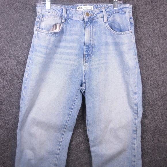 Zara Denim - Zara Jeans Womens 10‎ Blue Mom Relaxed Fit Denim Light Wash Raw Hem High Rise